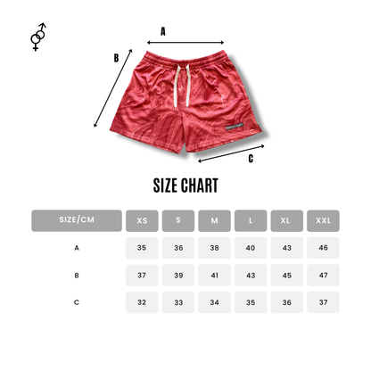 Mesh shorts: raspberry red swirl