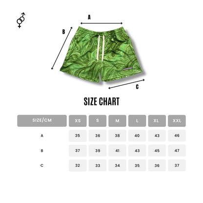 Mesh shorts: green apple swirl