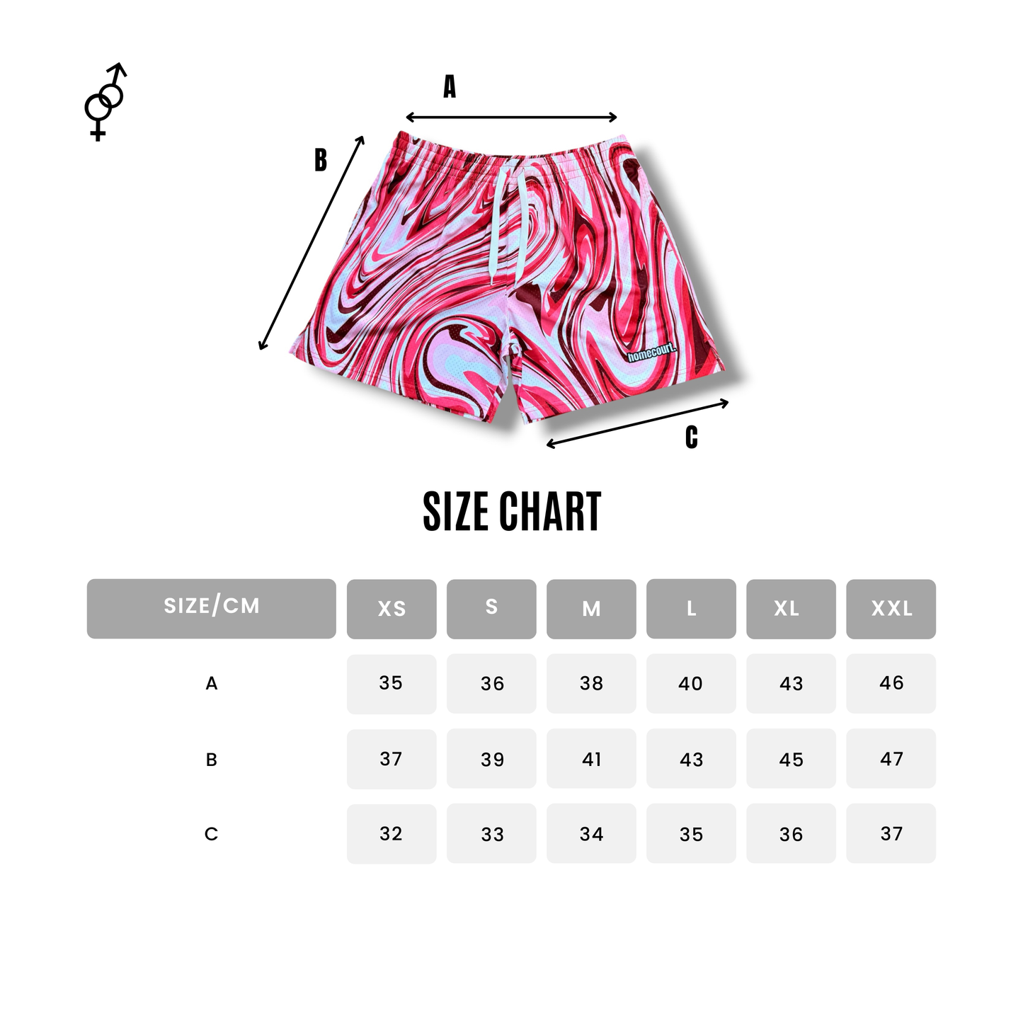 Mesh shorts: red swirl