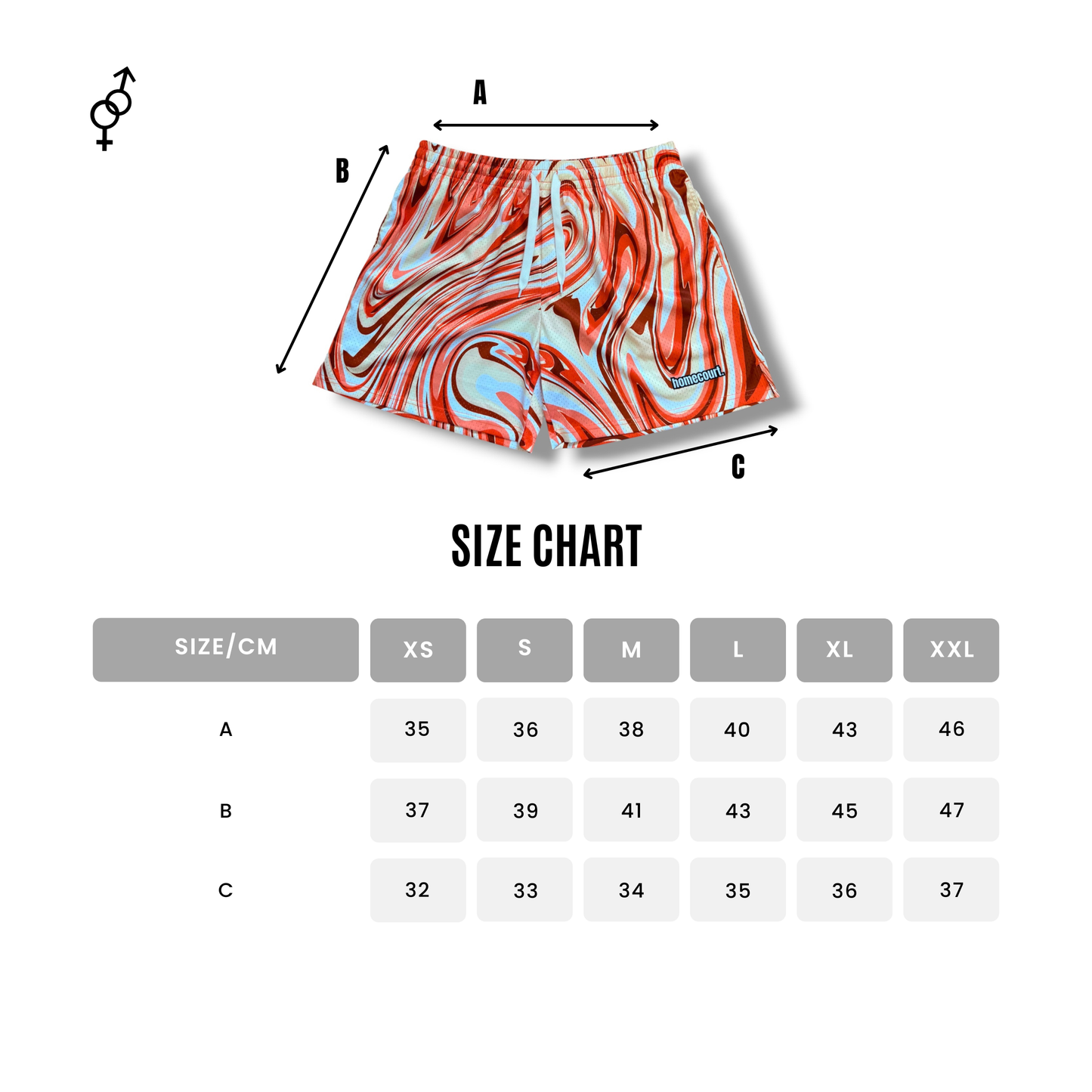 Mesh shorts: orange swirl