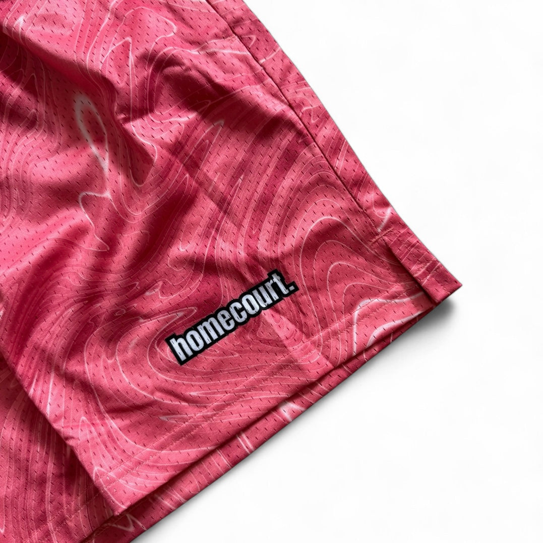 Mesh shorts: raspberry red swirl