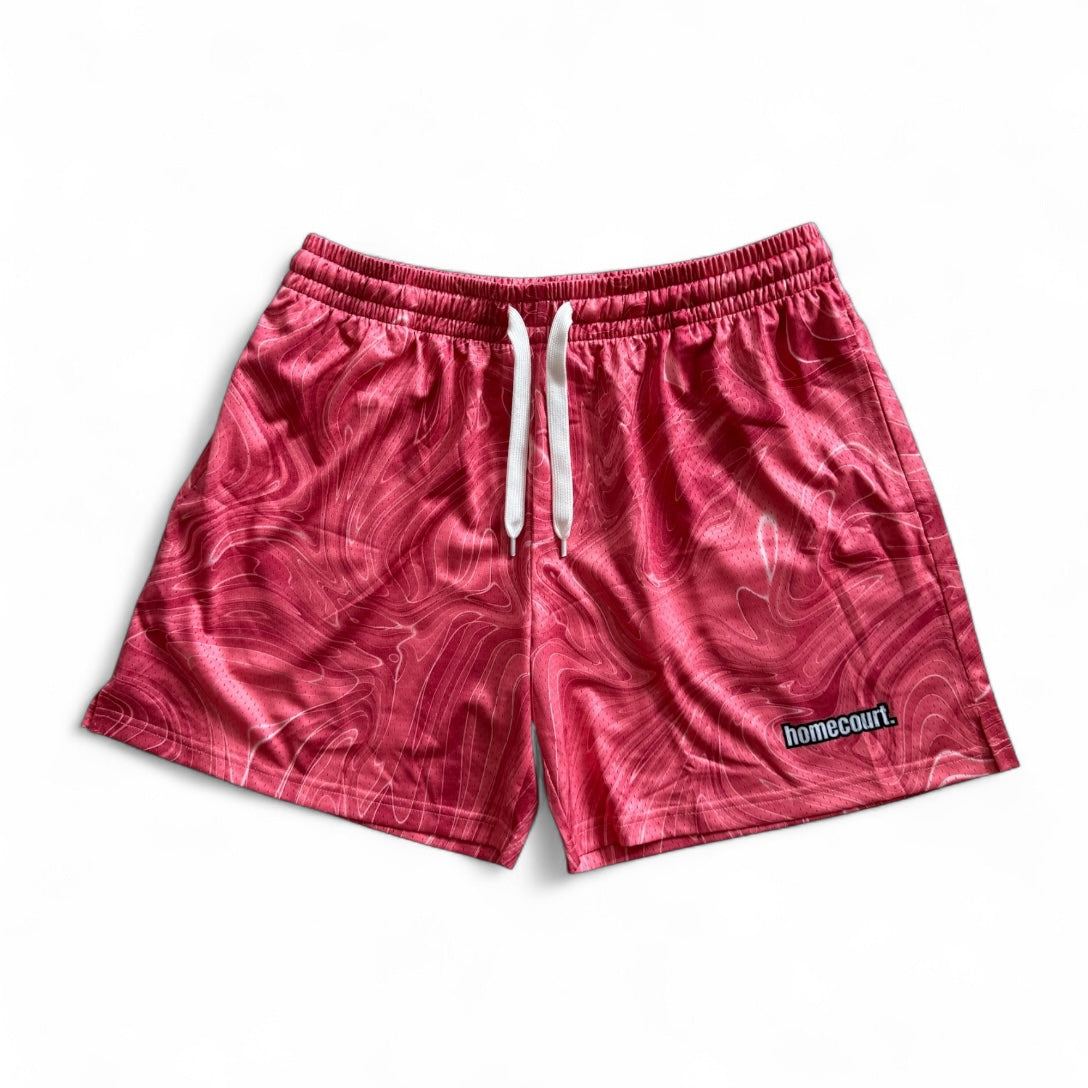 Mesh shorts: raspberry red swirl