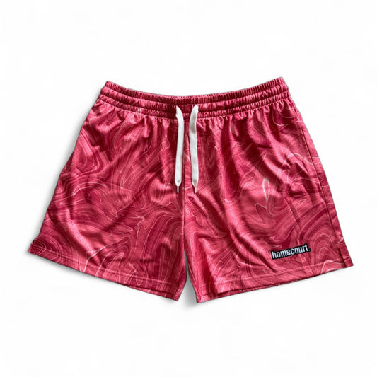 Mesh shorts: raspberry red swirl