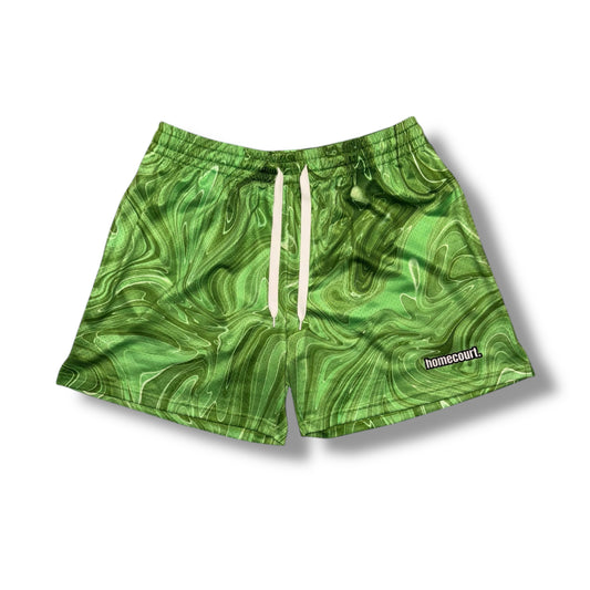 Mesh shorts: green apple swirl