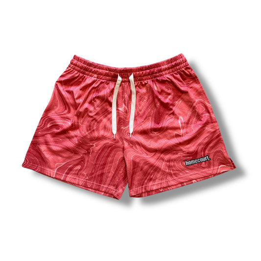 Mesh shorts: raspberry red swirl