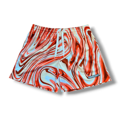 Mesh shorts: orange swirl