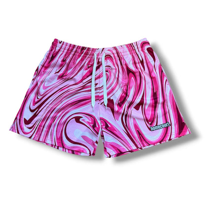 Mesh shorts: pink swirl