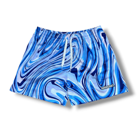 Mesh shorts: blue swirl