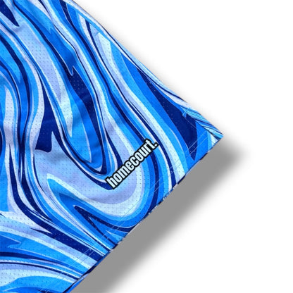 Mesh shorts: blue swirl