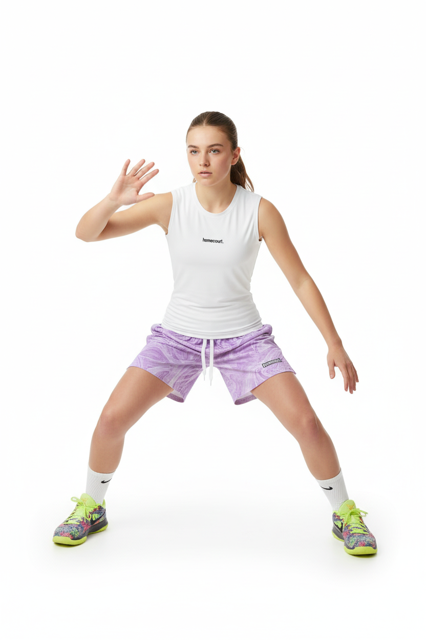 Evropská basketbalistka v obranném postoji